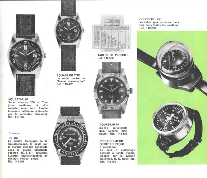 A 1960s catalogue page of single-crown internal-bezel divers